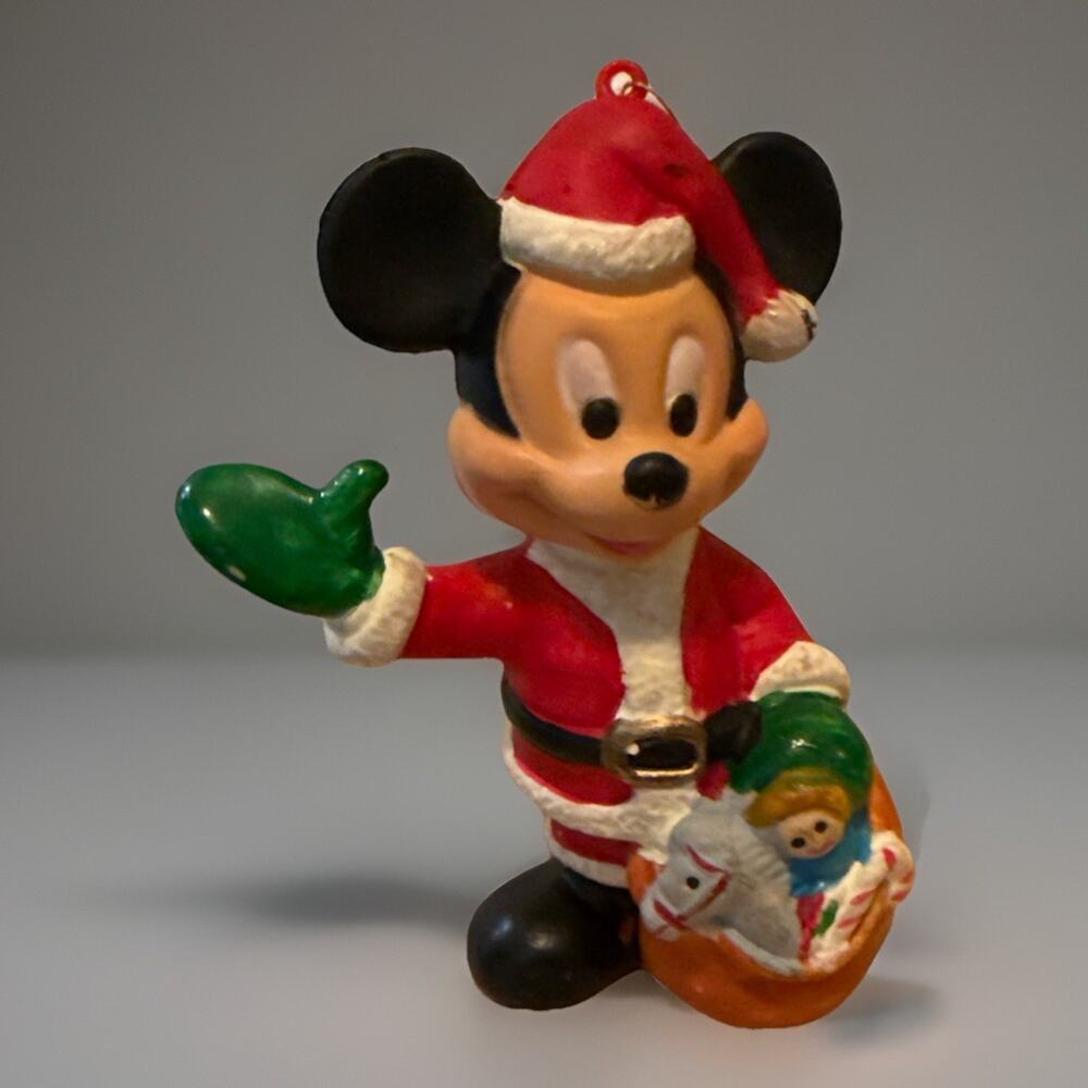 Vintage Disney Mickey Mouse Santa Claus Christmas Ornament Figurine Preowned